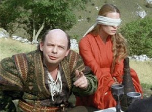 But, you've also bested my Spaniard, which means you must have studied, and in studying you must have learned that man is mortal, so you would have put the poison as far from yourself as possible, so I can clearly not choose the wine in front of me.